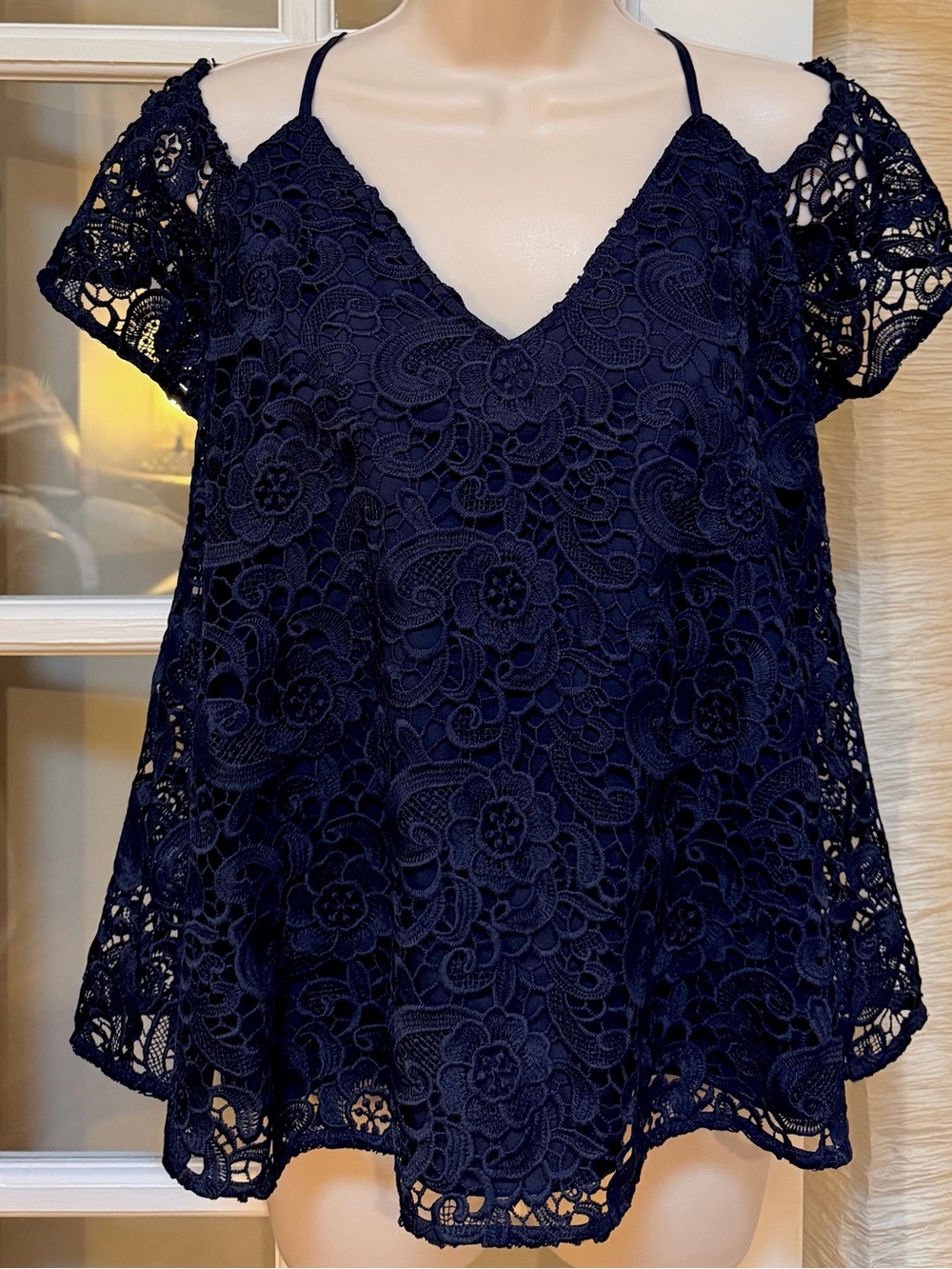Likely Classic Black Lace Cold-Shoulder V-Neck Top
